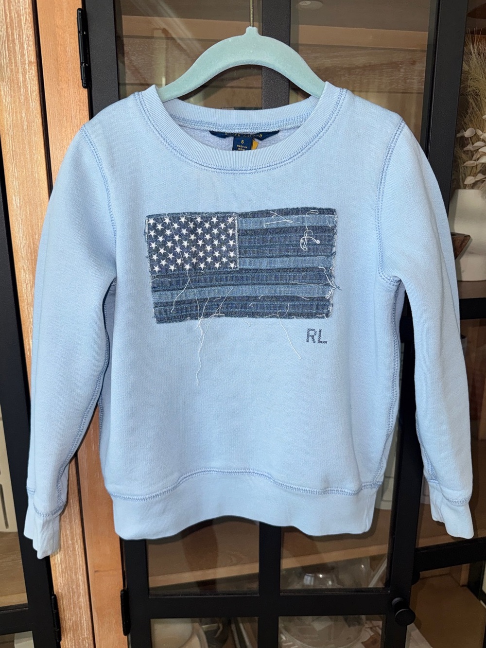 Polo Ralph Lauren american flag crewneck sweater patchwork denim embroidered kid